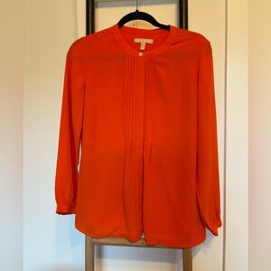 Banana republic Women’s Blouse Bright Orange size S Pleated Front Long Sleeve